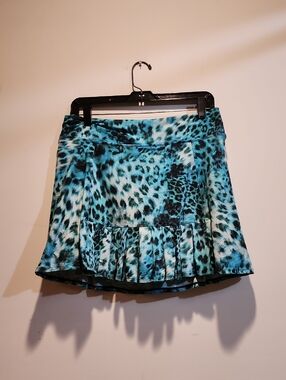 Teal Leopard-Print Pleated Mini Skirt